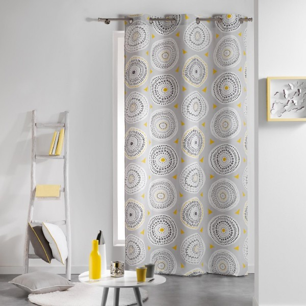 Rideau À Oeillets Gris Motif Ethnique Jaune – Rideau pour Rideau Gris Jaune