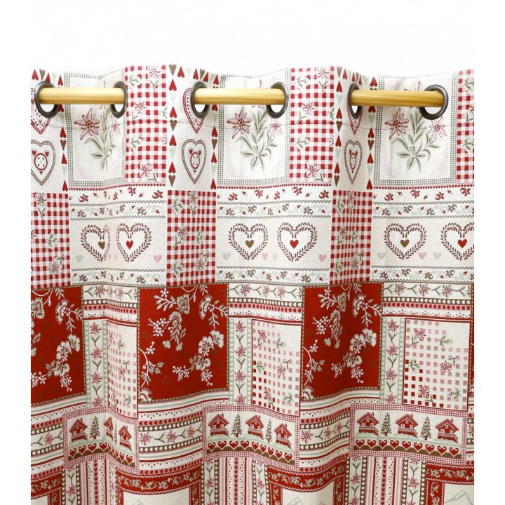 Rideau À Oeillets Imprimé Chalet Blanc Rouge En Coton tout Rideaux Coton Blanc Oeillets