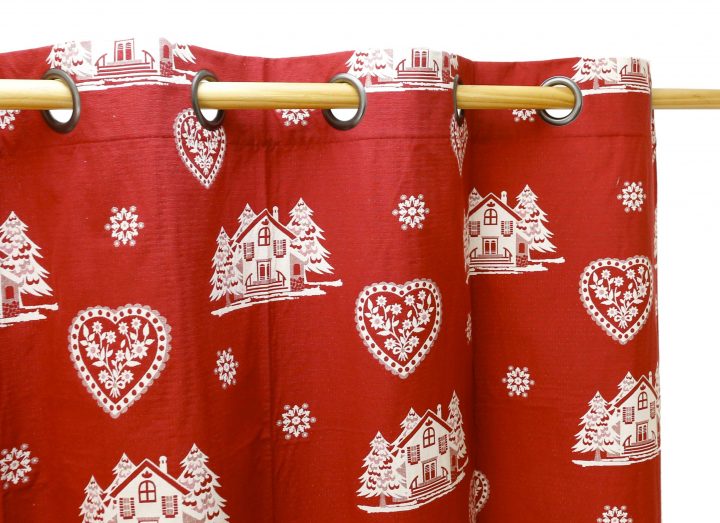 Rideau À Oeillets Imprimé Montagne Rouge En Coton destiné Rideaux Style Montagne Rideau À Oeillets Imprimé Montagne Rouge En Coton destiné Rideaux Style Montagne