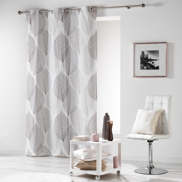 Rideau À Oeillets Motif Feuille Taupe – Rideau – Rideau Et encequiconcerne Rideaux Voilage Gifi