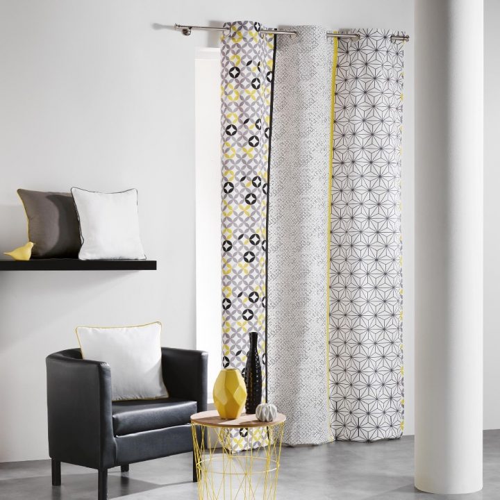 Rideau À Oeillets Motif Géométrique Gris Jaune – Rideau avec Rideau Geometrique Rideau À Oeillets Motif Géométrique Gris Jaune – Rideau avec Rideau Geometrique
