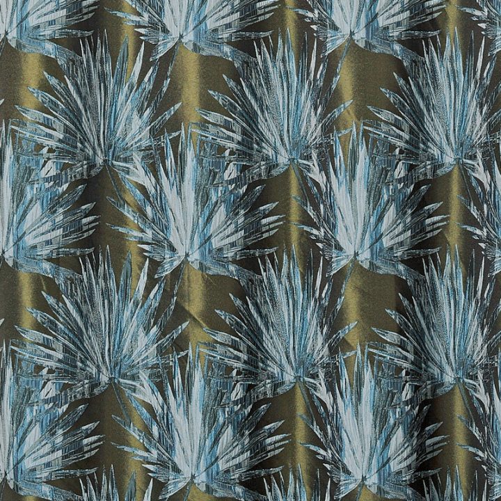 Rideau À Œillets – Motif Palmes Bleu Et Kaki – Bali – Linder dedans Rideau Kaki