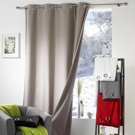 Rideau À Oeillets Obscurcissant Anti-Froid Polar Taupe avec Rideau Plastique Anti Froid