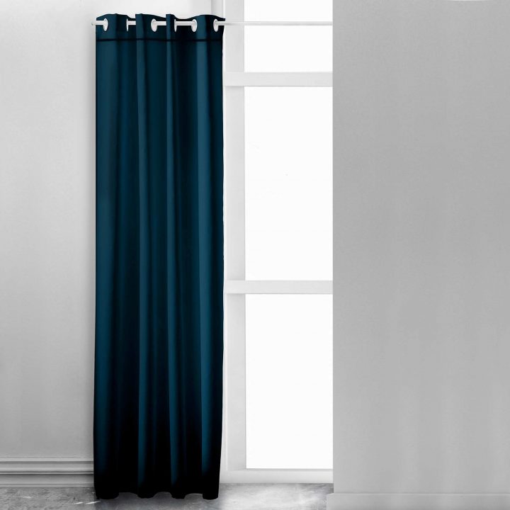 Rideau À Oeillets Prêt-À-Poser Linge De Lit – Bleu Canard intérieur Rideau Voilage Bleu Canard