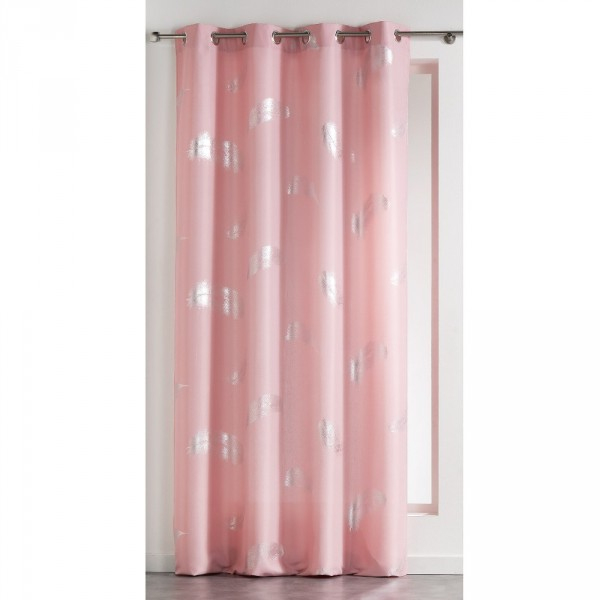 Rideau À Oeillets Rose Dragée Motif Plume Argent – Rideau avec Rideaux Argenté