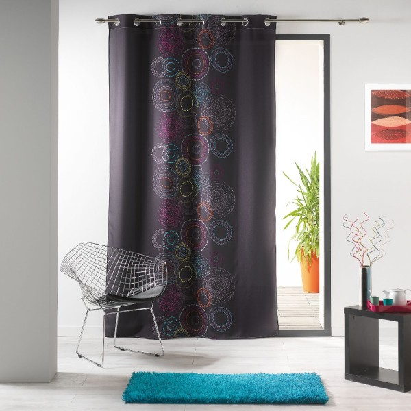 Rideau À Oeillets Taupe Imprimé Solano – Rideau – Rideau destiné Rideau Perle Gifi