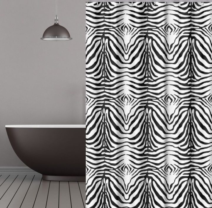 Rideau De Douche En Tissu Zèbre 240X200 Cm Noir Blanc Incl à Rideau Douche 240X200