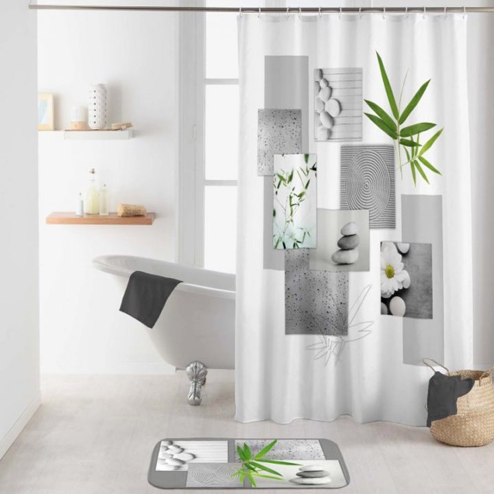 Rideau De Douche "Yanis" 180X200Cm Blanc intérieur Rideau Hauteur 180