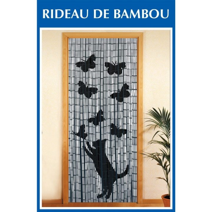 Rideau De Porte Bambou – Chat Et Papillon concernant Rideau Porte Bambou