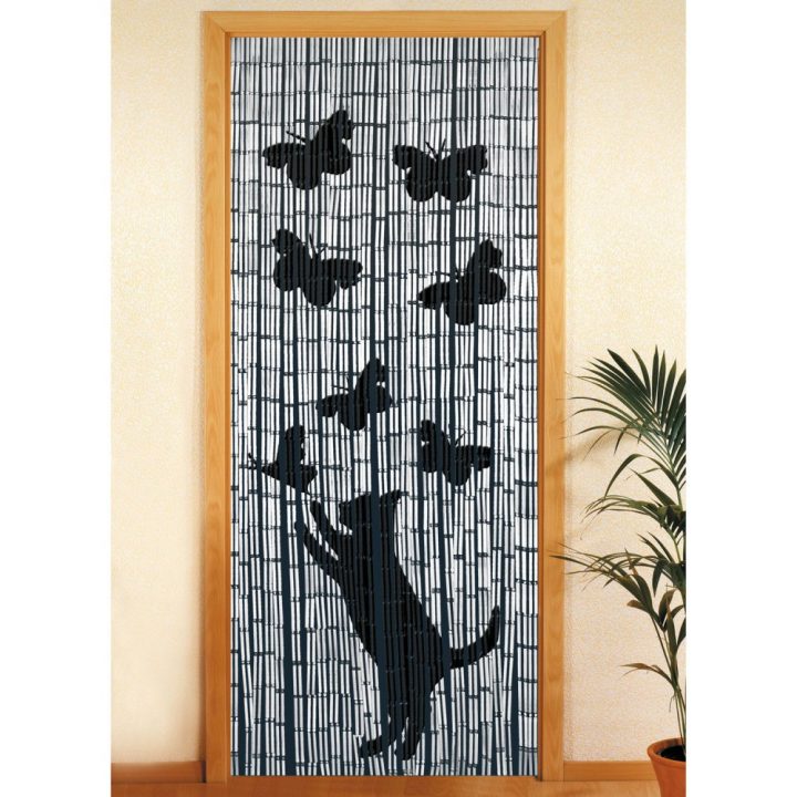 Rideau De Porte Chat Et Papillon – Bambou – 90 X 200 Cm destiné Rideau De Porte Exterieur