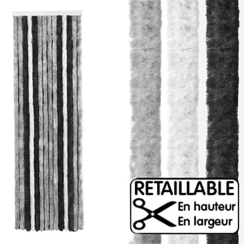 Rideau De Porte Chenille Noir/Gris H 205 X 56 Cm Camping concernant Rideau Gris Noir