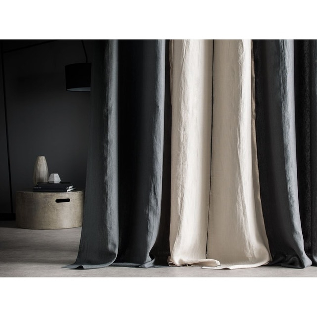 Rideau Droit En 100% Lin Lavé, Bicolore Anthracite-Lin encequiconcerne Rideaux En Lin Lavé