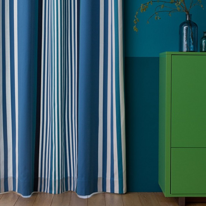 Rideau En Coton Ainhoa Atlantique Bleu – Maison Jean-Vier dedans Rideaux Basque