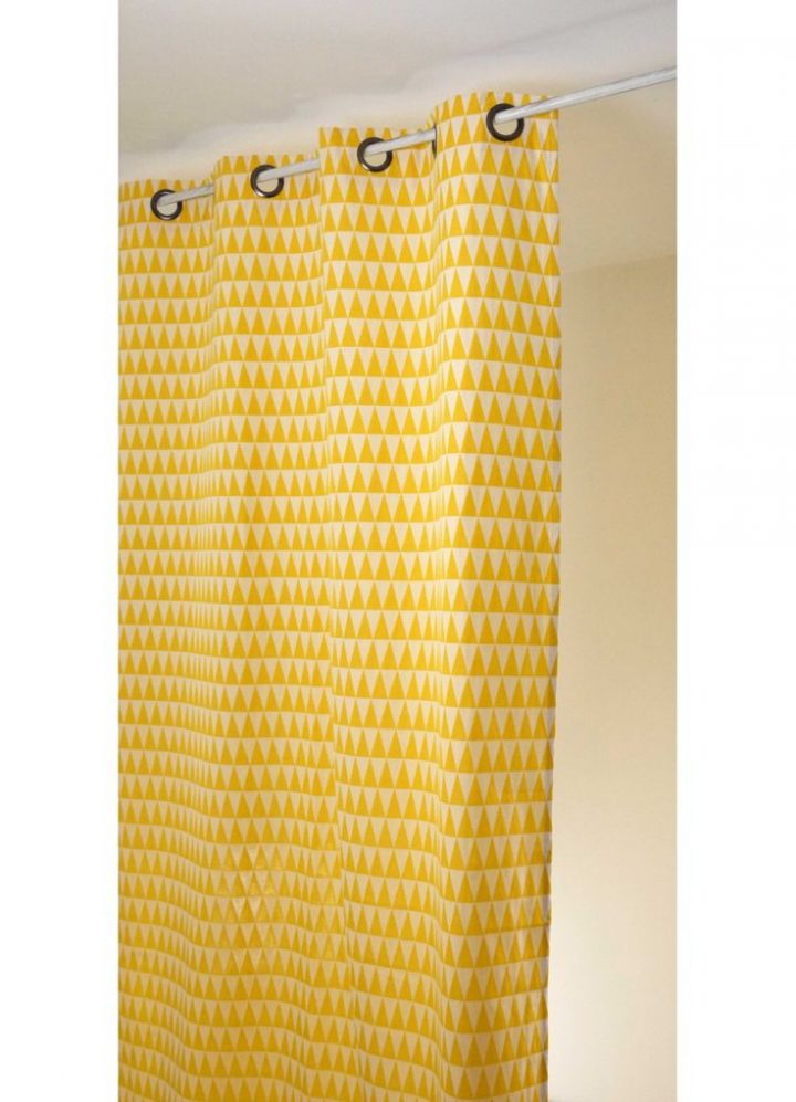Rideau En Jacquard À Imprimés Triangulaires (Noir Et Blanc concernant Rideau Gris Jaune