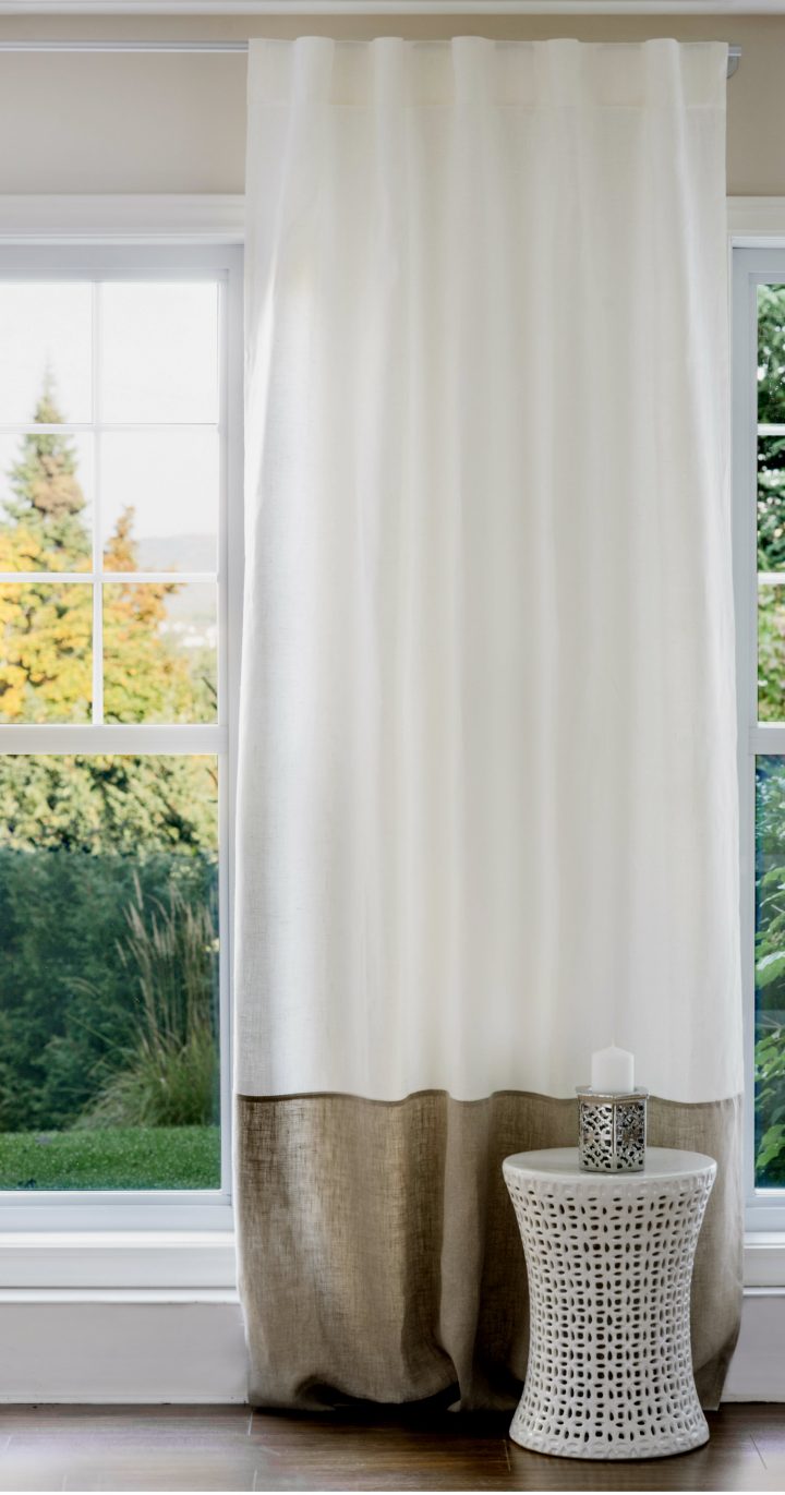 Rideau En Lin- Blanc Et Naturel Foncé – Pur Lin & Cie destiné Rideaux Lin Blanc Cassé Rideau En Lin- Blanc Et Naturel Foncé – Pur Lin & Cie destiné Rideaux Lin Blanc Cassé