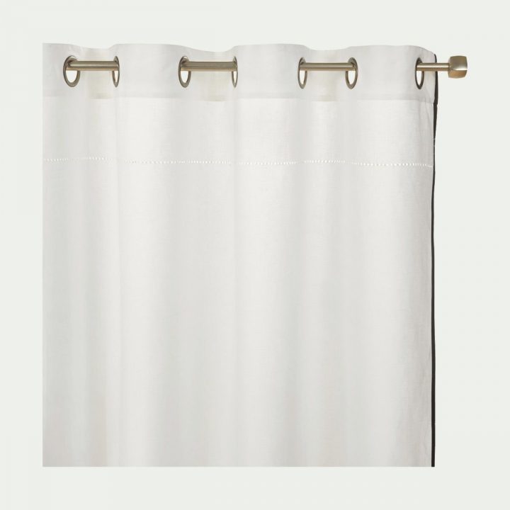 Rideau En Lin Et Coton Blanc Frise Ajourée 140X250 Cm concernant Rideau Voilage Alinea