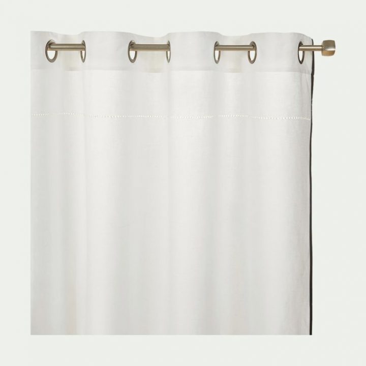 Rideau En Lin Et Coton Blanc Frise Ajourée 140X250 Cm dedans Rideaux Alinea