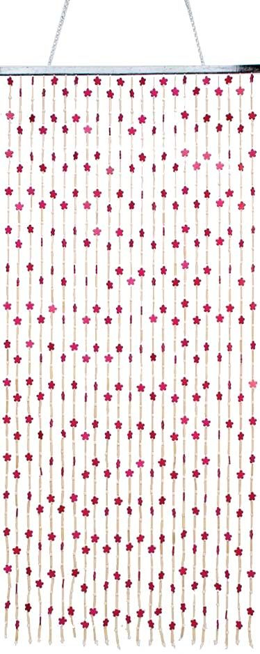 Rideau En Perles De Bois Motifs Fleurs Et Batonnets En Bambou encequiconcerne Rideau De Perles De Bois Provençaux