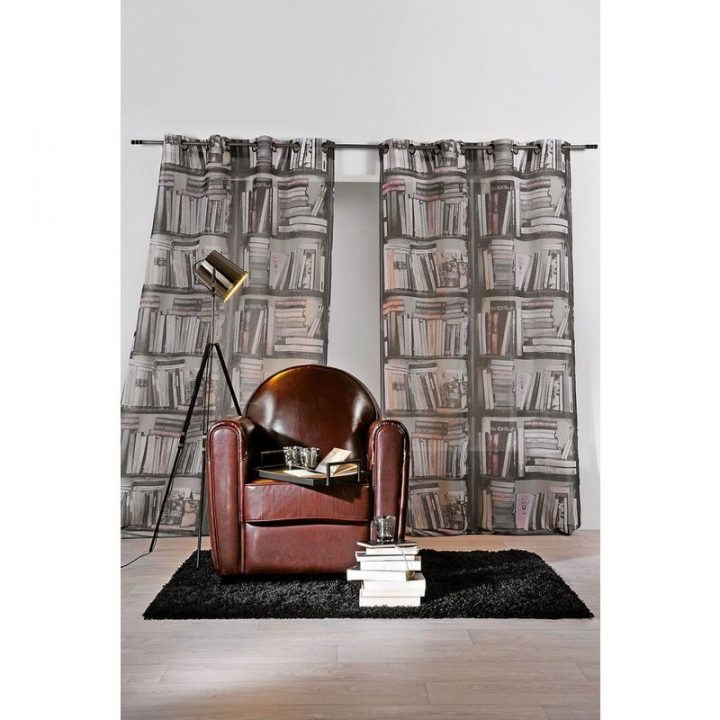 Rideau En Trompe L'Oeil "Bibliothèque" Gris 145 X 260 Cm à Rideau Trompe L Oeil Rideau En Trompe L'Oeil "Bibliothèque" Gris 145 X 260 Cm à Rideau Trompe L Oeil