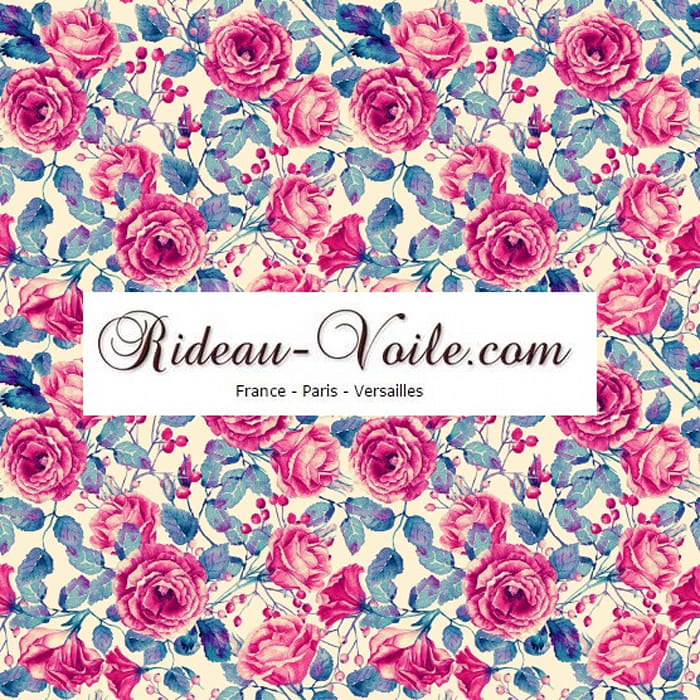 Rideau Et Double Rideaux À Fleurs Rose Et Bleu – Tissus pour Rideaux A Fleurs