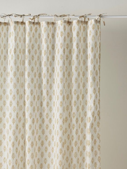 Rideau Ethnique En Voile De Coton – Ecru / Fleurs Jaune intérieur Rideau Indien