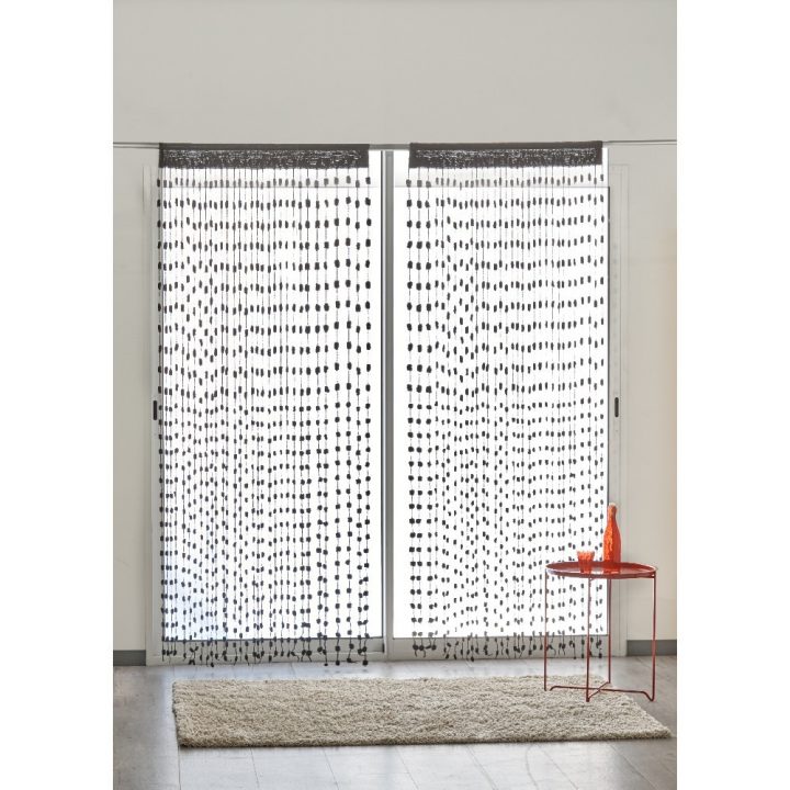 Rideau Fils Pompons Noirs – Rideau – Rideau Et Voilage avec Rideaux Voilage Gifi