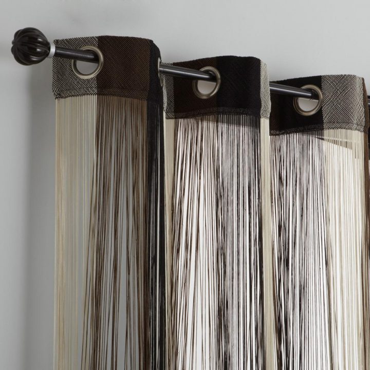 Rideau Fils Rayé À Oeillets – Noir | 3 Suisses intérieur Rideau En Fil
