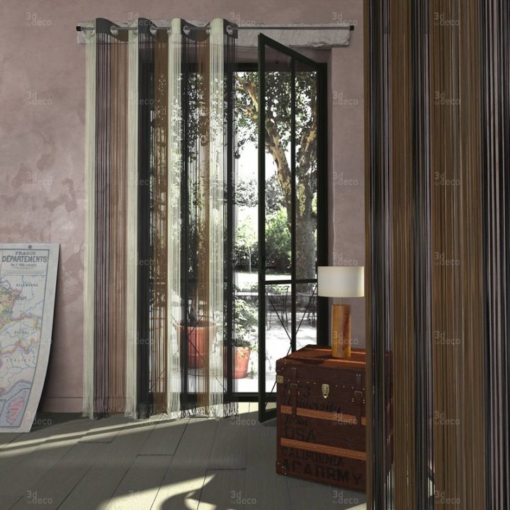 Rideau Fils Rayé À Oeillets – Noir – Écru Chocolat dedans Rideaux À Fils