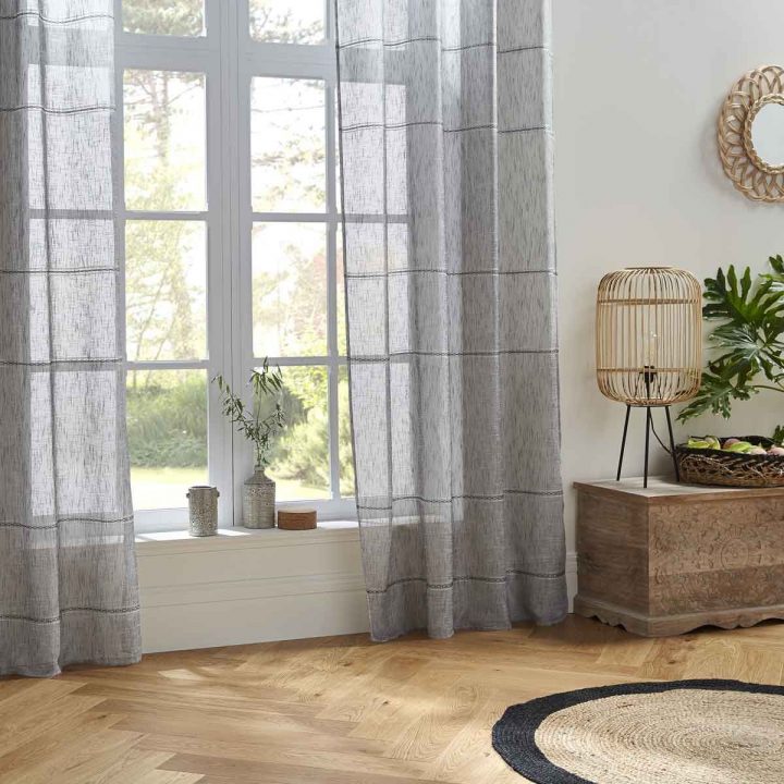 Rideau Gris Rayé Effet Lin Arbolito 140X240 Cm | Kalico dedans Rideau Effet Lin