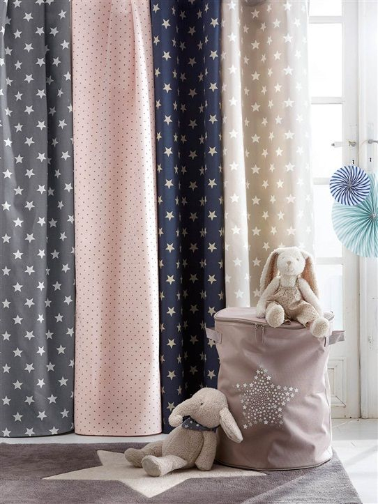 Rideau Imprimé En Coton Avec Oeillets Bleu Grise/Etoiles tout Rideau Enfant Fille