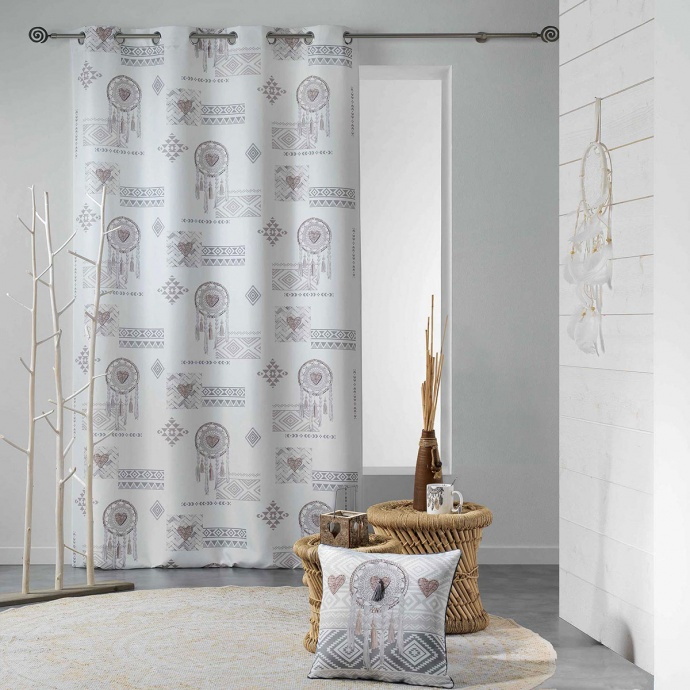 Rideau Imprimé Géométrique Et Ethnique (Blanc avec Rideau Ethnique