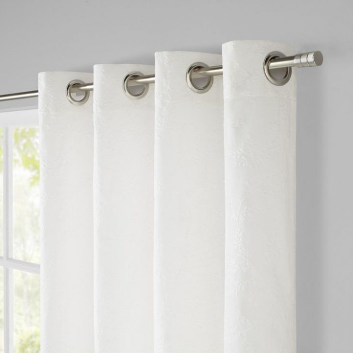 Rideau Jacquard En Coton Motif Végétal Blanc Ton Sur Ton concernant Rideaux Coton Blanc Oeillets