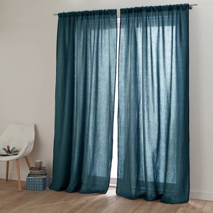 Rideau Lin Lavé Stone Wash Et Coton Zilia Harmony – Bleu dedans Rideau En Lin Gris