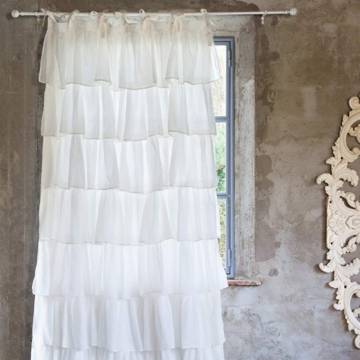 Rideau Long Shabby "Fru Fru" Avec Volants Blancs 150 X 285 dedans Rideaux Shabby Chic