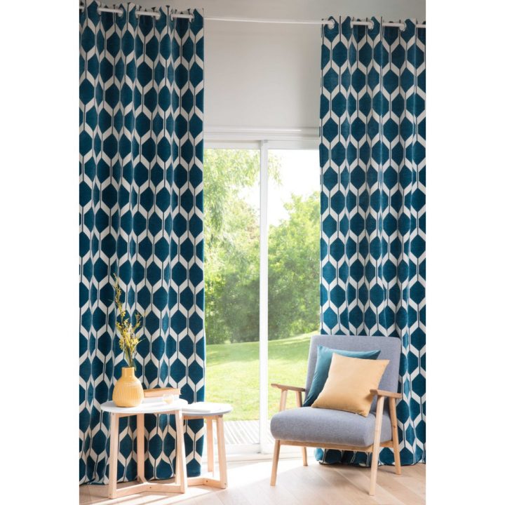 Rideau Motifs Bleu Canard 140X300Cm Aston | Maisons Du Monde avec Rideaux Imprimes Idées Et Motifs