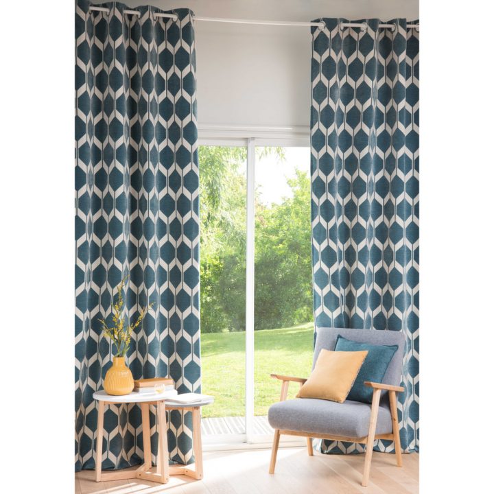Rideau Motifs Bleu Pétrole 140X300Cm Aston | Maisons Du Monde intérieur Rideau Voilage Bleu