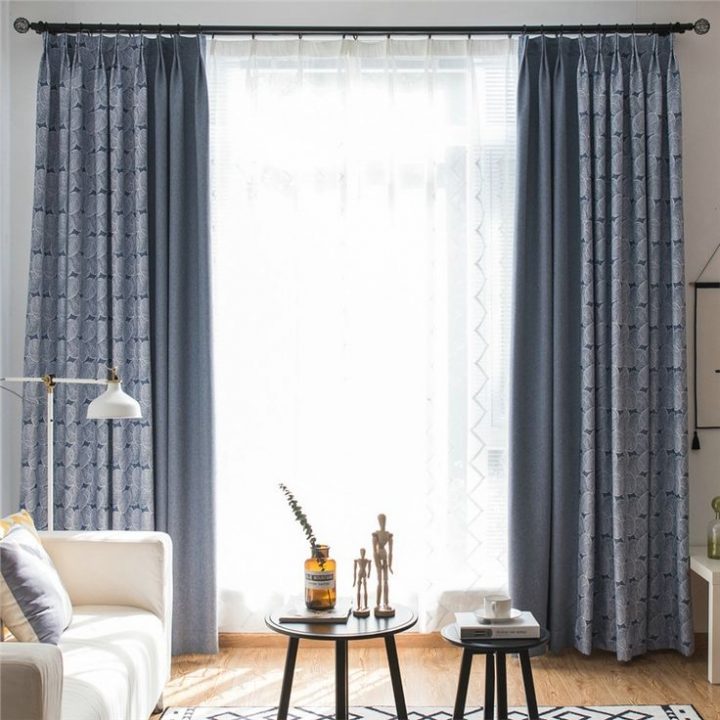 Rideau Occulant En Lin Impression De Feuilles Gris destiné Rideau Lin Pas Cher