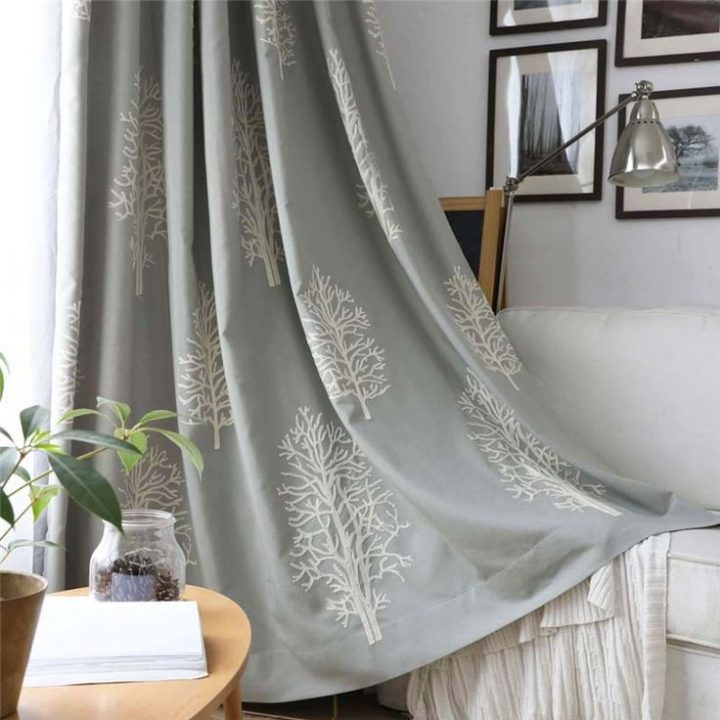 Rideau Occultant Brodé Peuplier En Coton Lin Pour Chambre à Rideau Semi Occultant