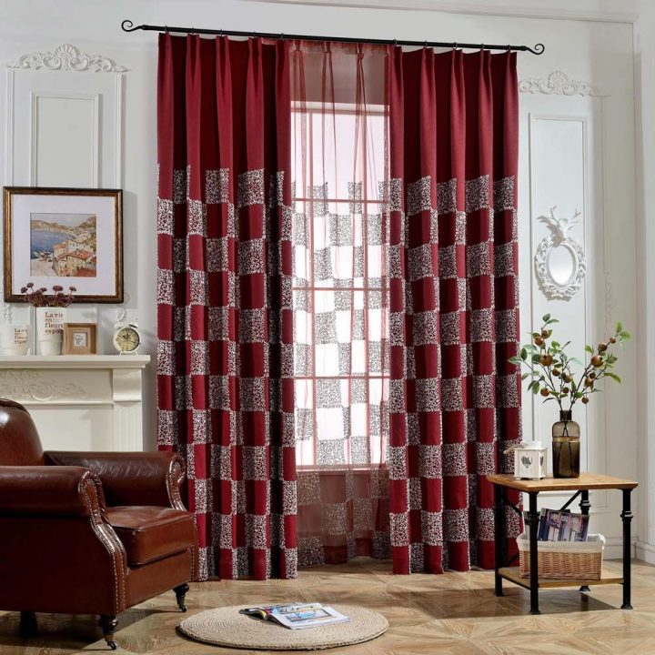 Rideau Occultant En Polyester Brodé Carreau Solide Pour pour Rideau Semi Occultant