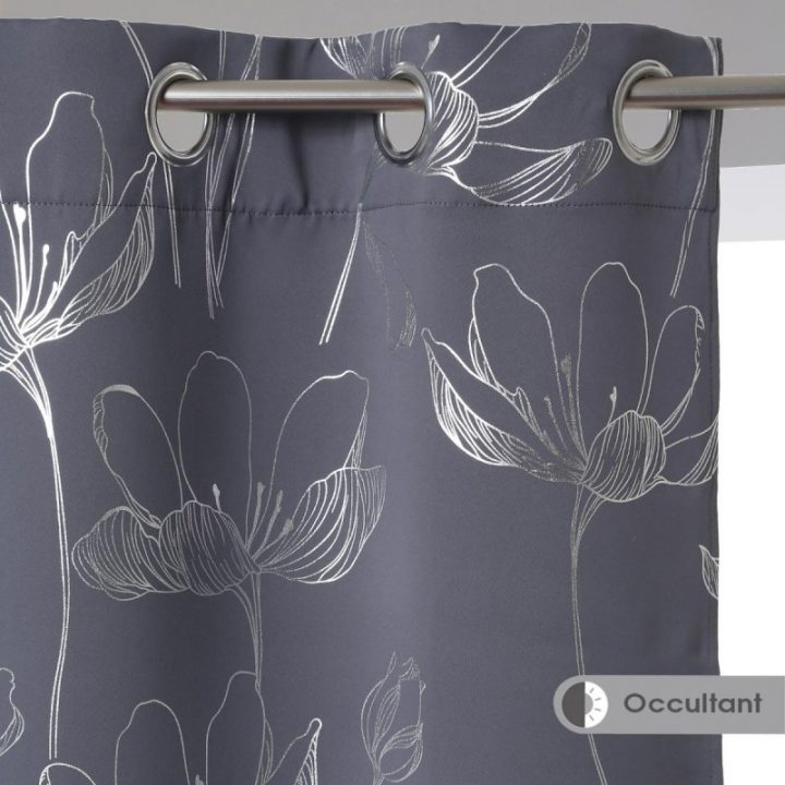 Rideau Occultant "Fleur" 140X260Cm Gris destiné Rideaux A Fleurs