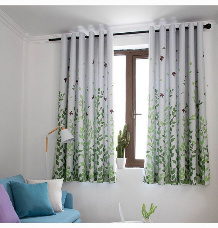 Rideau Occultant Imprimé Feuille En Polyester Pastoral dedans Rideau Semi Occultant