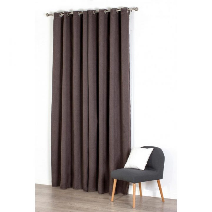 Rideau Occultant "Natte" 140X260Cm Gris Foncé avec Rideau Gris Foncé