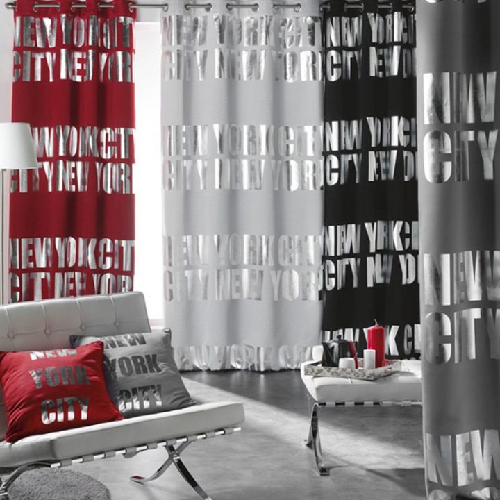 Rideau Occultant "New York Silver" 140X260Cm Blanc dedans Rideaux Occultants Blanc