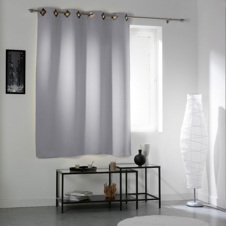 Rideau Occultant Oeillets Carrés Uni Gris Clair – Rideau destiné Rideau Occultant Gifi