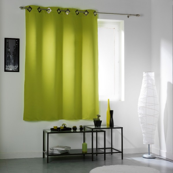 Rideau Occultant Oeillets Carrés Uni Vert Anis – Rideau concernant Rideau Perle Gifi