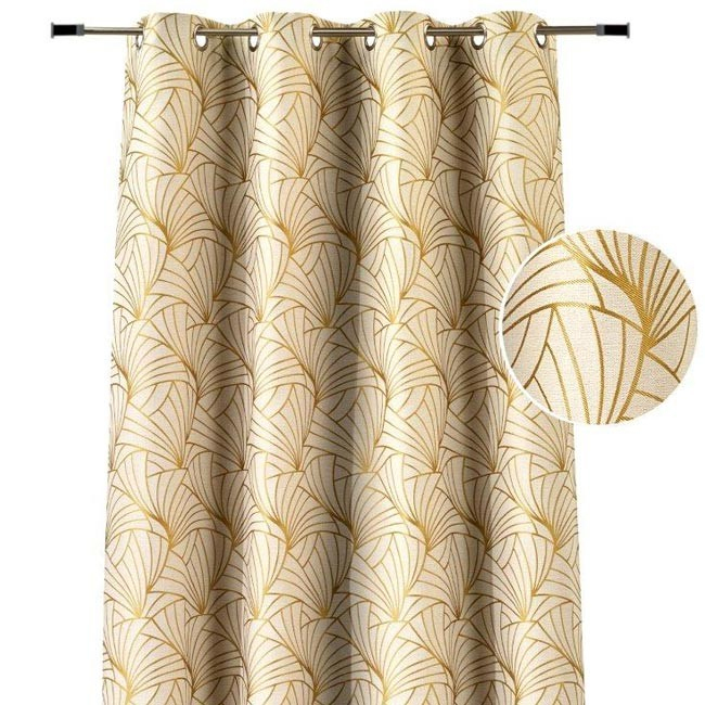 Rideau Œillets Jacquard Motifs Éventails Dorés serapportantà Rideaux A Fleurs