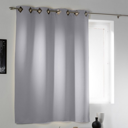Rideau Œillets Occultant Court Gris Clair concernant Rideaux Courts