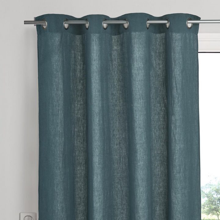 Rideau Prêt À Poser Lin Viti, Col Bleu Canard, Dim 140 X destiné Rideau Voilage Bleu Canard