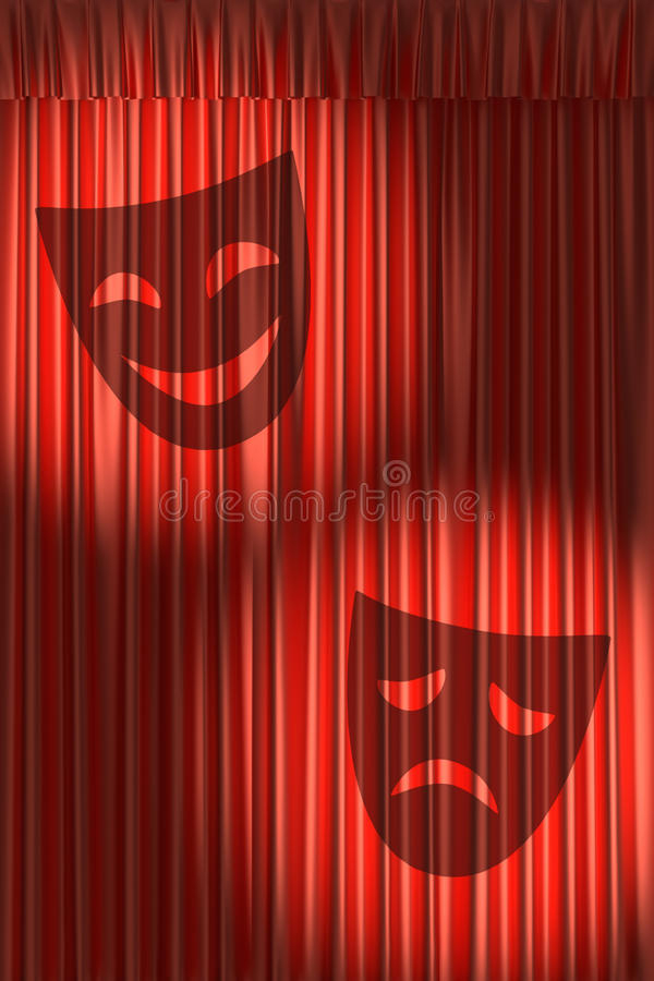 Rideau Rouge En Théâtre Avec L'Ombre Des Masques intérieur Rideau De Theatre