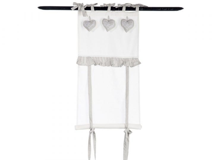 Rideau Store Blanc Et Gris Et Coeurs Angelots – Jolipa – Neuf avec Rideau Mauve Et Blanc Rideau Store Blanc Et Gris Et Coeurs Angelots – Jolipa – Neuf avec Rideau Mauve Et Blanc